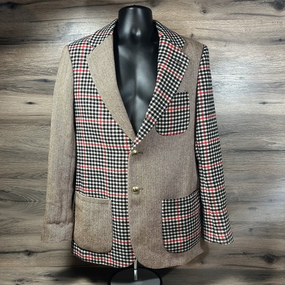 Rowing Blazers x Suit Jacket Mens Medium Wool Blend Tweed Plaid Herringbone Gold - Picture 1 of 10